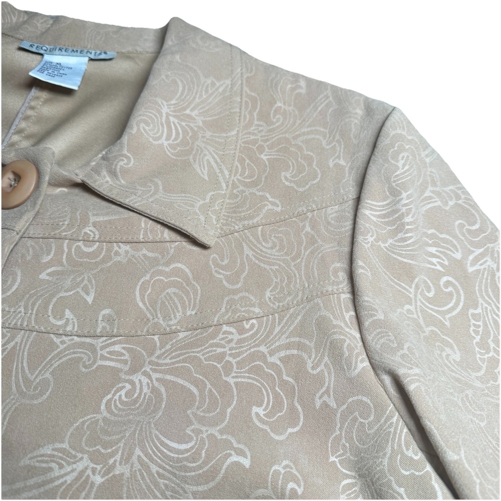 Requirements Women XL Beige Textured Open Front Blazer Faux Suede Floral Pockets - Picture 5 of 9